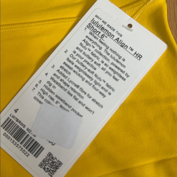 NWT lululemon Align High-Rise Short 6" Maize Yellow Size 4 - Picture 6 of 7